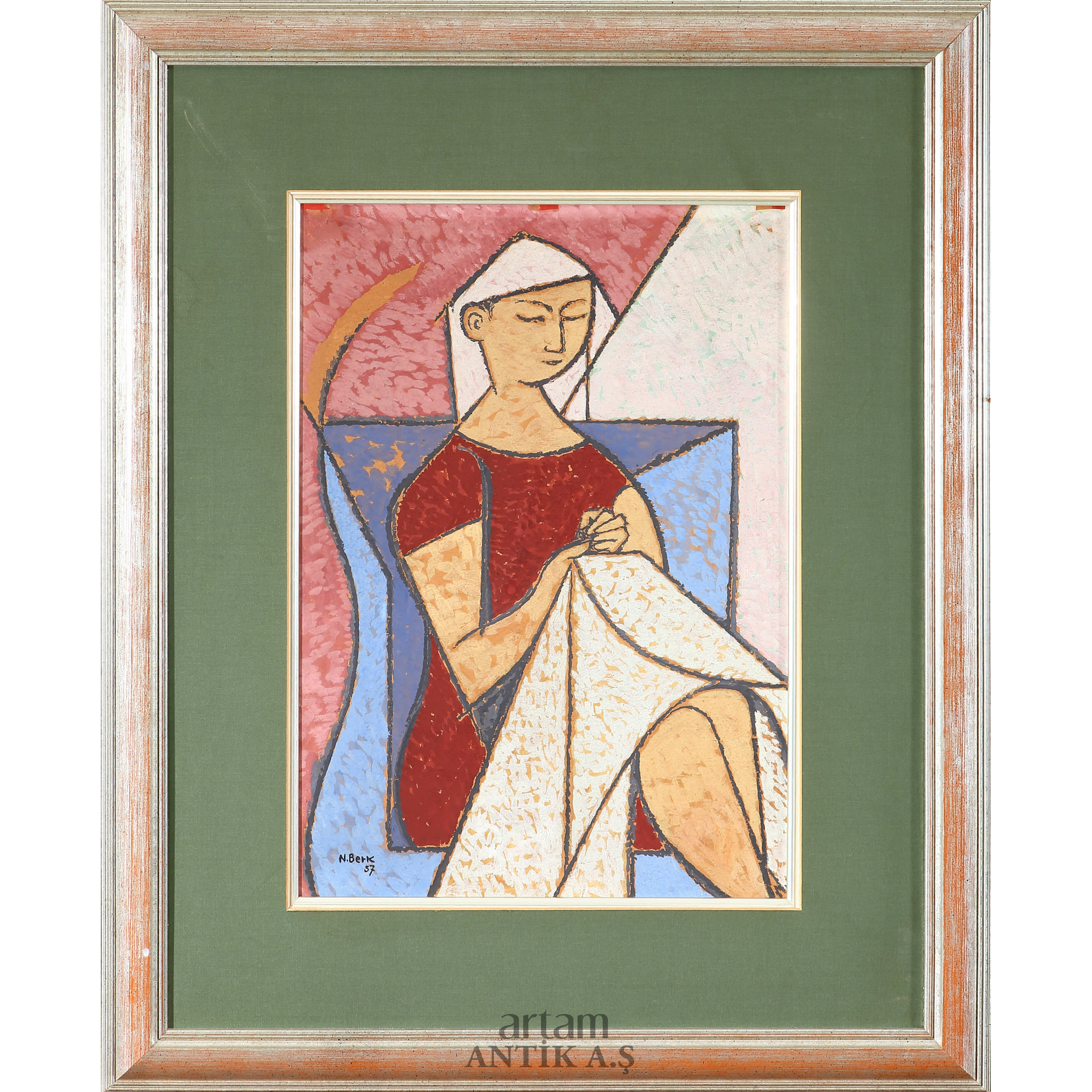 中国美術 女人 桶 二件(P427) Nurullah Berk (1906-1982) 